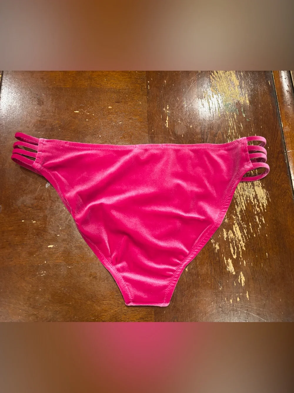 Jessica Simpson Triple-Strap Velvet Bikini Panty - Hot Pink